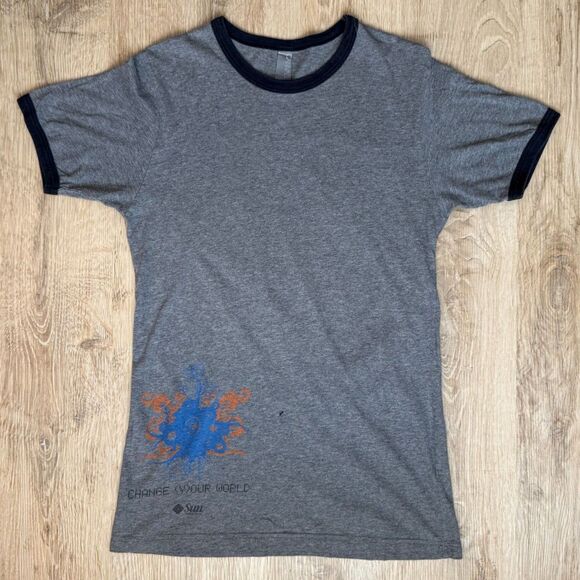 Sun Microsystems Graphic T-Shirt Developers Skate Design Gray Small Ringer Tee